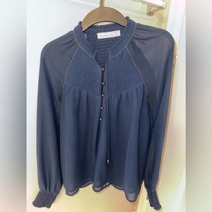 Abercrombie & Fitch Sheer Navy Button Down Blouse